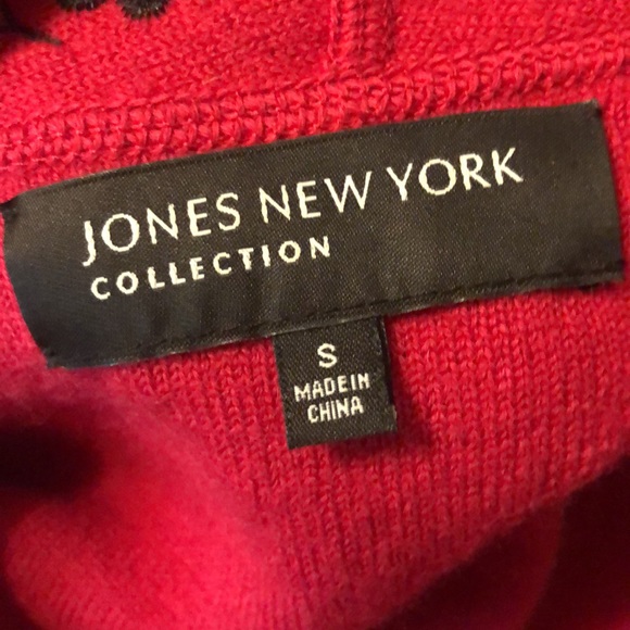 Sweater jacket-red with black design and sequin - Picture 5 of 5